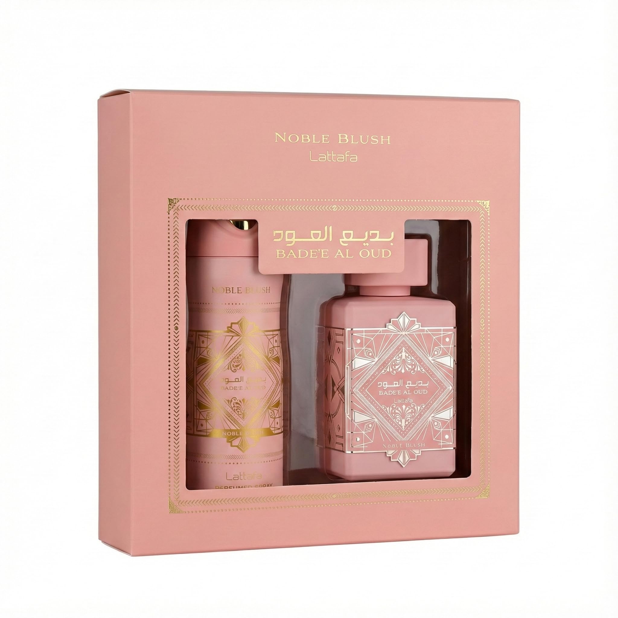 Lattafa Badee Al Oud Noble Blush 2-Pcs Gift Set – 100ml EDP + 200ml Perfumed Spray