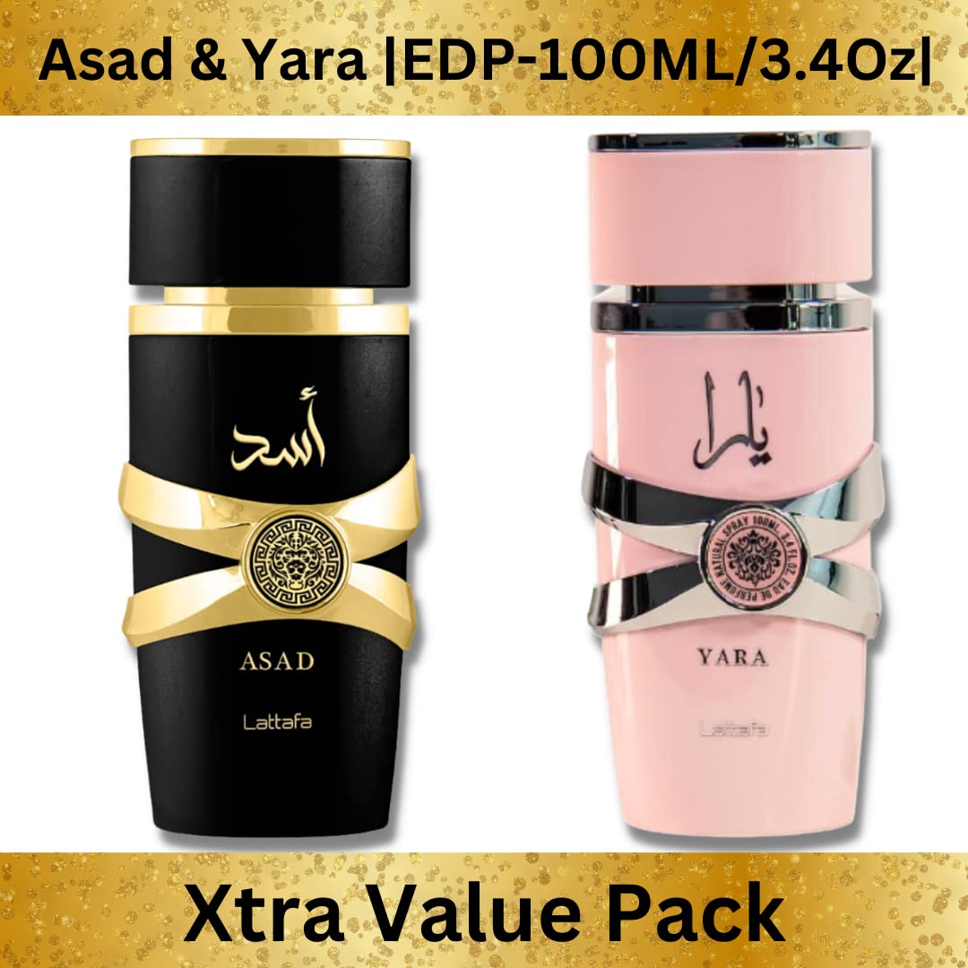 Lattafa Asad for Men and Yara for Women 2-Piece EDP Gift Set – 3.4 oz Each