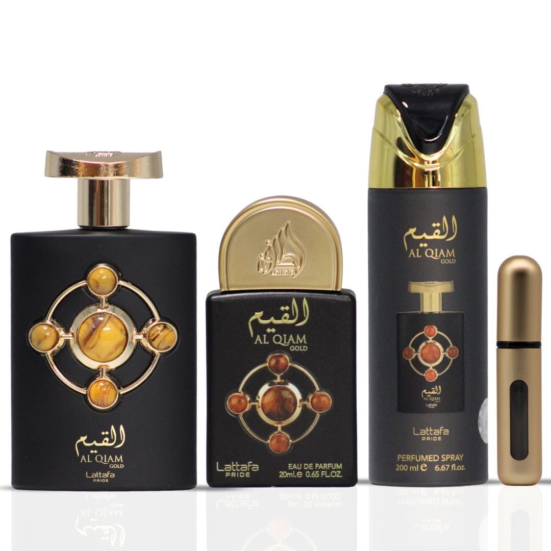 Lattafa Pride Al Qiam Gold 3-Piece Gift Set – Long-Lasting Arabian Men’s Perfume (EDP & Perfumed Spray)
