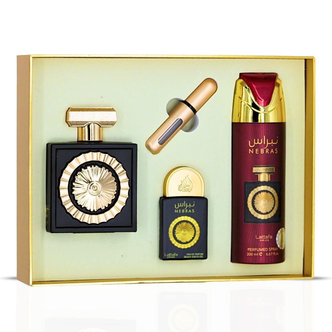 Lattafa Pride Nebras 3-Piece Gift Set | Unisex Fruity Vanilla Amber EDP & Deodorant