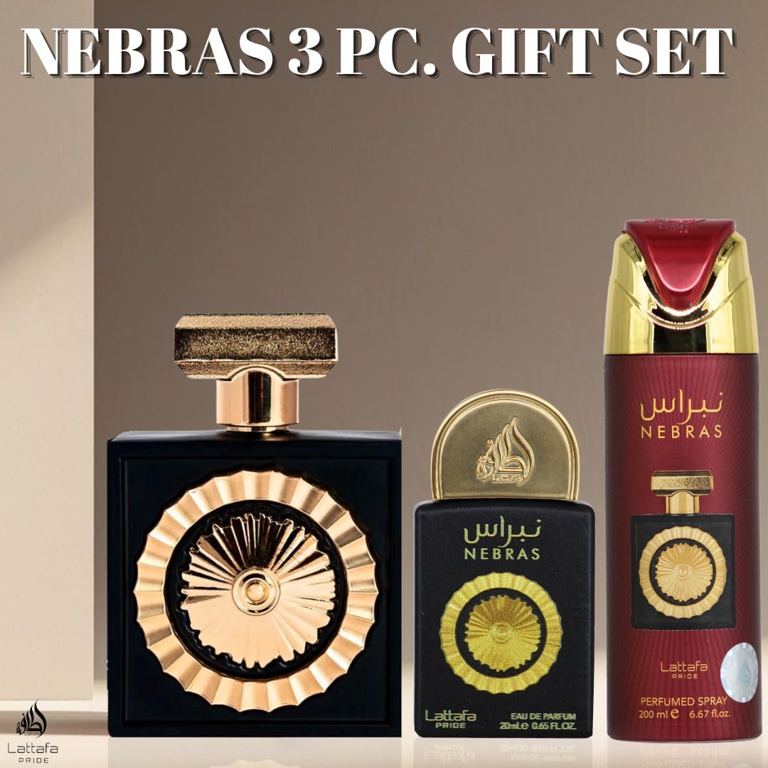 Lattafa Pride Nebras 3-Piece Gift Set | Unisex Fruity Vanilla Amber EDP & Deodorant