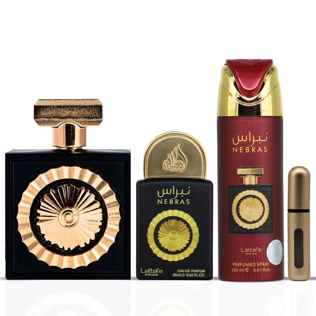 Lattafa Pride Nebras 3-Piece Gift Set | Unisex Fruity Vanilla Amber EDP & Deodorant