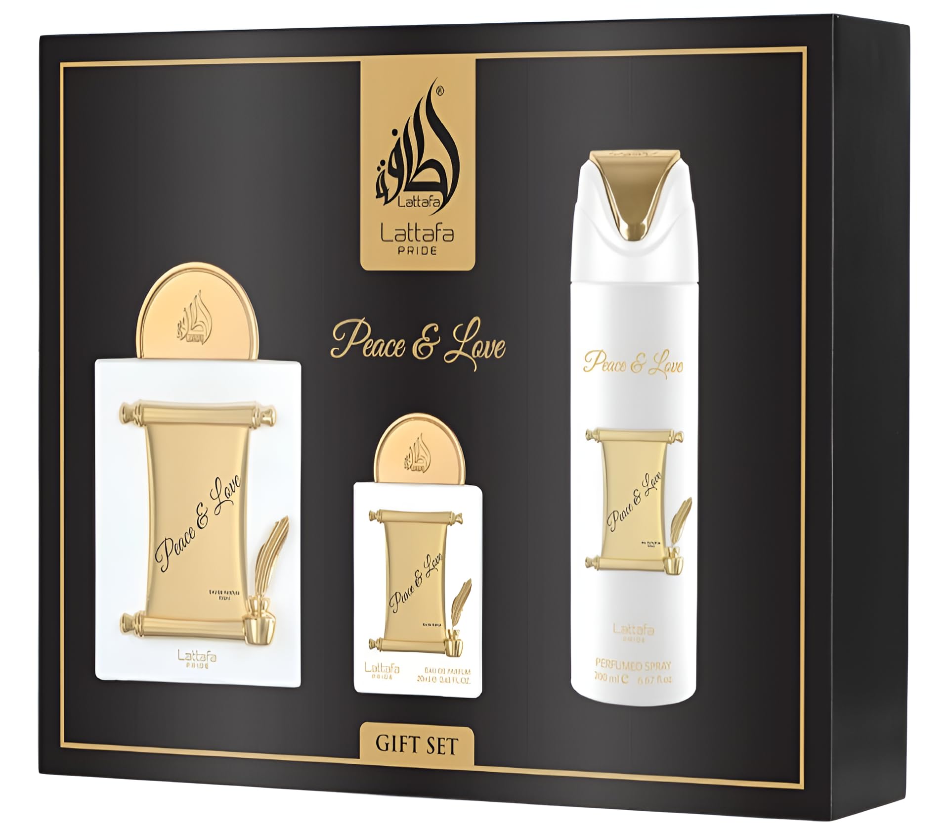Lattafa Pride Peace & Love Unisex 3-Piece Gift Set | 3.4oz & 0.65oz EDP + 6.67oz Deo