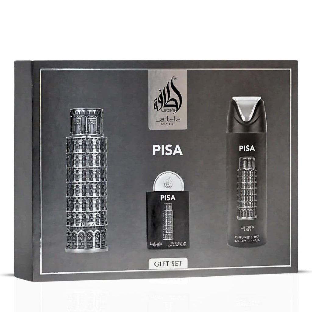 Lattafa Pride Pisa 3-Piece Gift Set – Long-Lasting Men’s EDP & Perfumed Spray