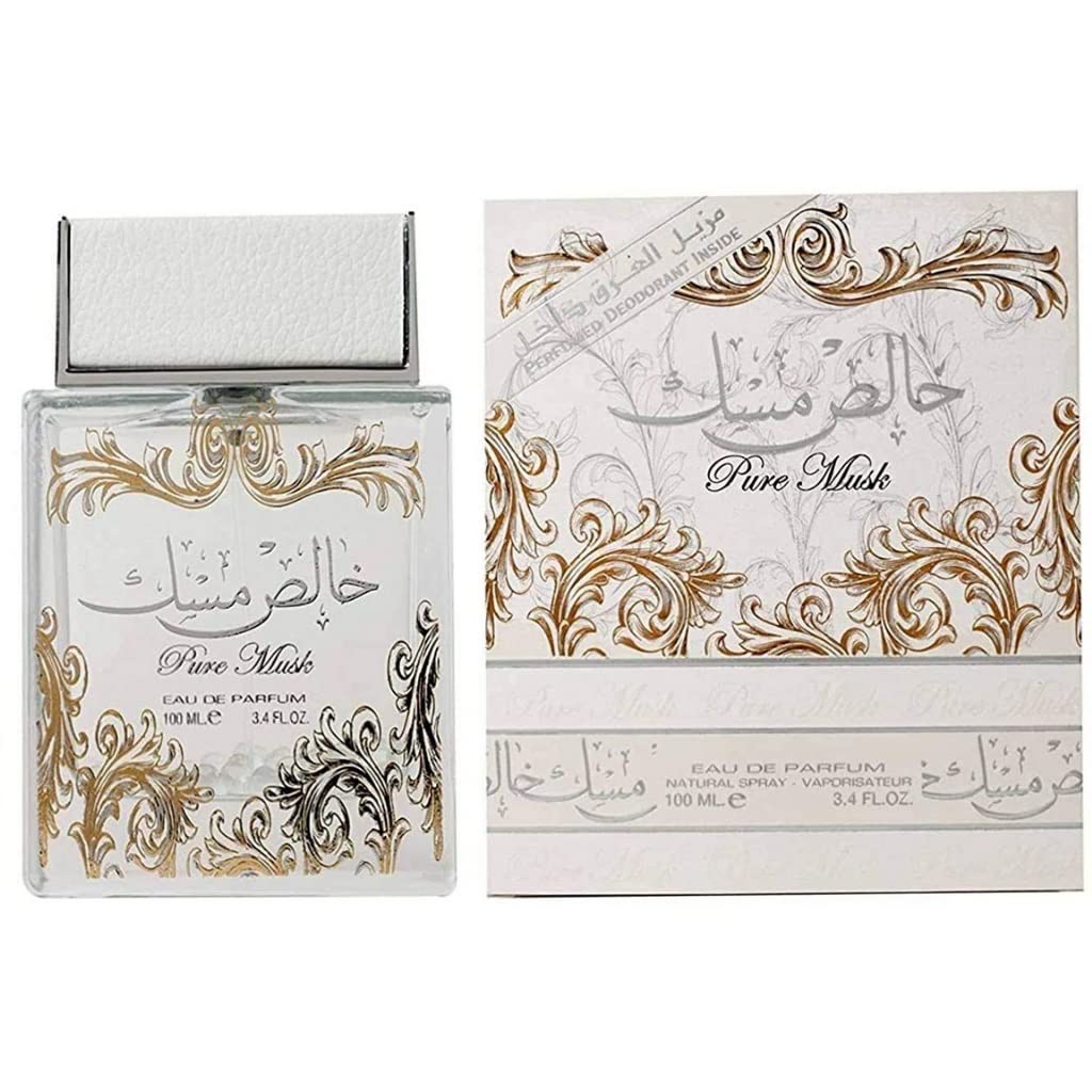 Lattafa Pure Musk 2-Piece Set – Unisex EDP (3.4 oz) + Body Spray (1.7 oz) | Rose, Violet & Ambergris Notes