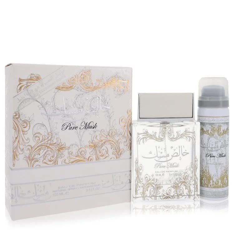 Lattafa Pure Musk 2-Piece Set – Unisex EDP (3.4 oz) + Body Spray (1.7 oz) | Rose, Violet & Ambergris Notes