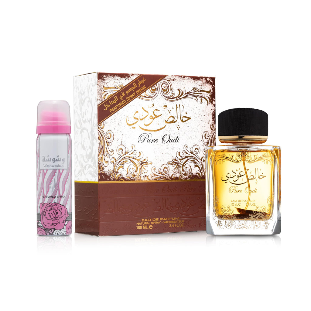 Lattafa Pure Oudi Khalis Oudi 2-Piece Set – EDP 3.4 oz + Body Spray 1.7 oz