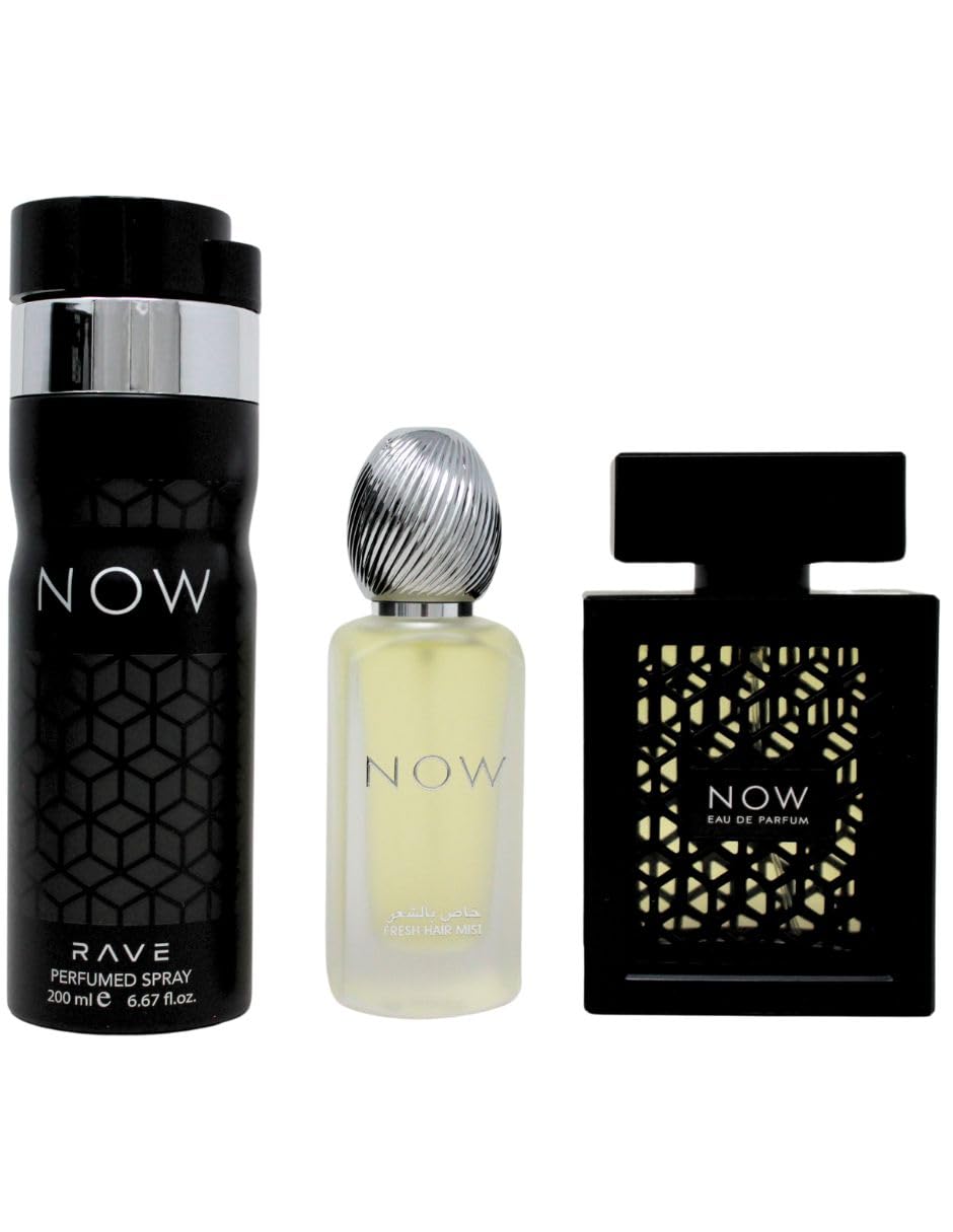 Lattafa Rave Now for Men 3-Piece Gift Set | EDP 3.4oz + Hair Mist 1.7oz + Deodorant 6.7oz