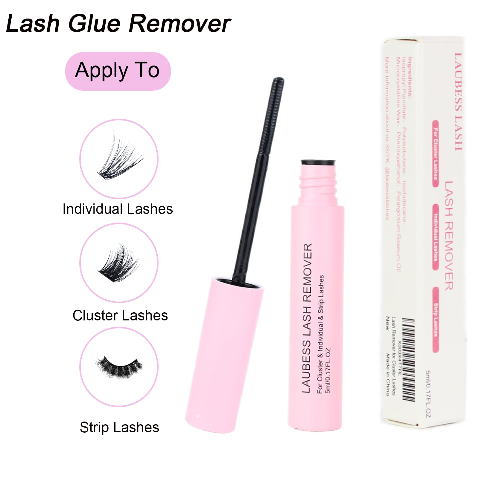 LAUBESS 3-in-1 Lash Glue, Bond & Seal with Remover – Waterproof; Eyelash Extensions (15ml) – Black