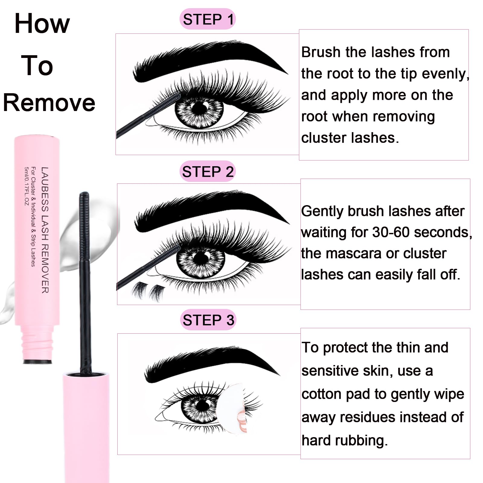 LAUBESS LASH Eyelash Extension Kit 50D 300 Pcs – DIY Cluster Lashes + Bond & Seal