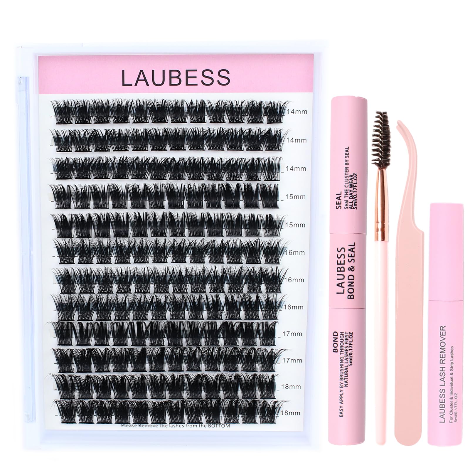 LAUBESS Lash Clusters Kit – Beginner Lash Extensions with Bond & Seal, Remover, Tweezers & Brush