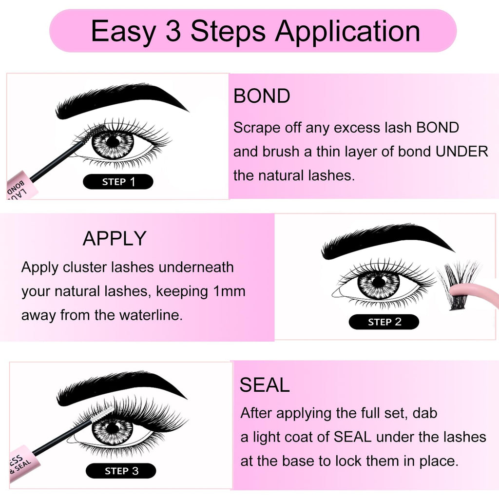 LAUBESS LASH Eyelash Extension Kit 50D 300 Pcs – DIY Cluster Lashes + Bond & Seal