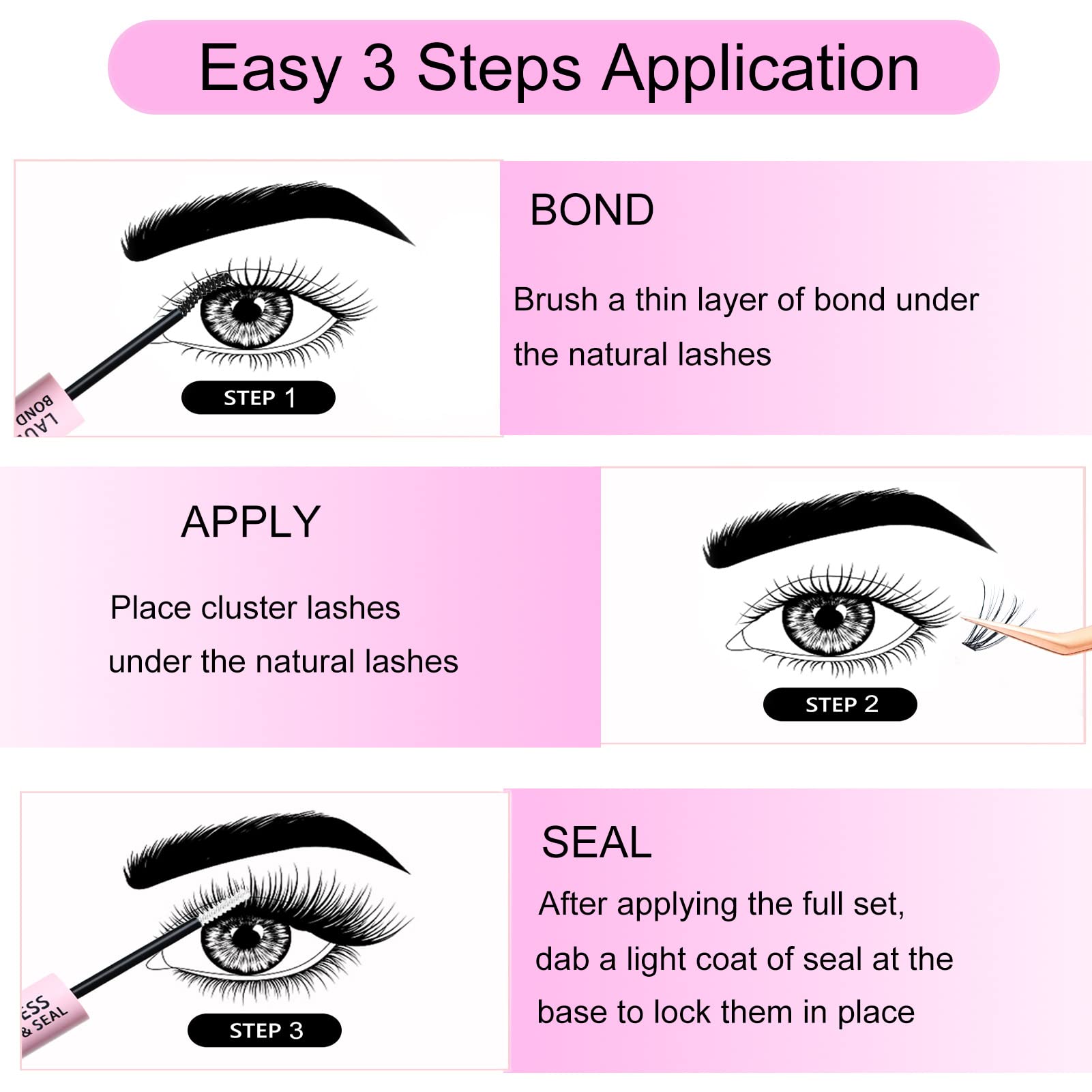 LAUBESS LASH Lash Extension Kit 300 Pcs – DIY Clusters, Bond & Seal, Remover, Tweezers