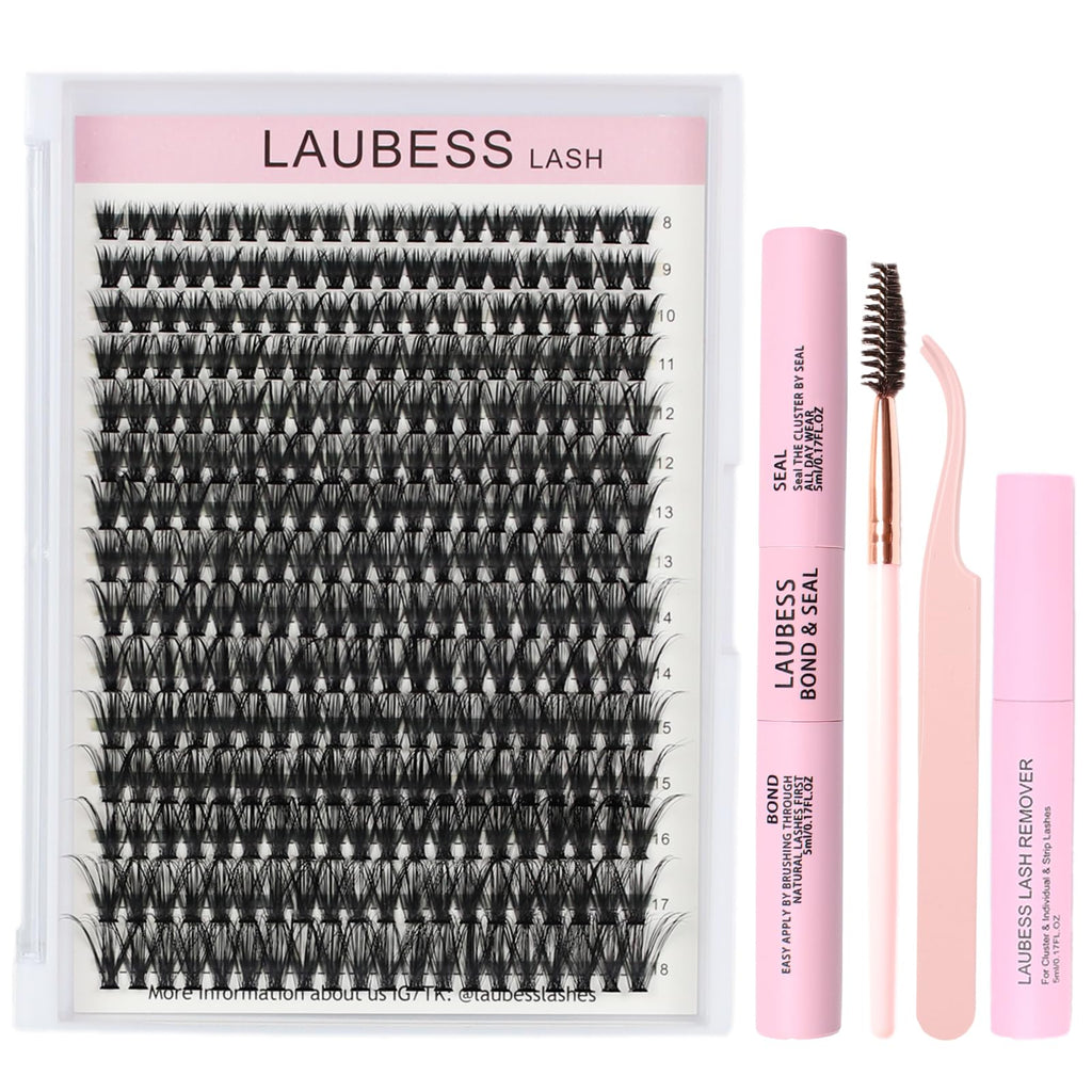 LAUBESS LASH Lash Extension Kit 300 Pcs – DIY Clusters, Bond & Seal, Remover, Tweezers