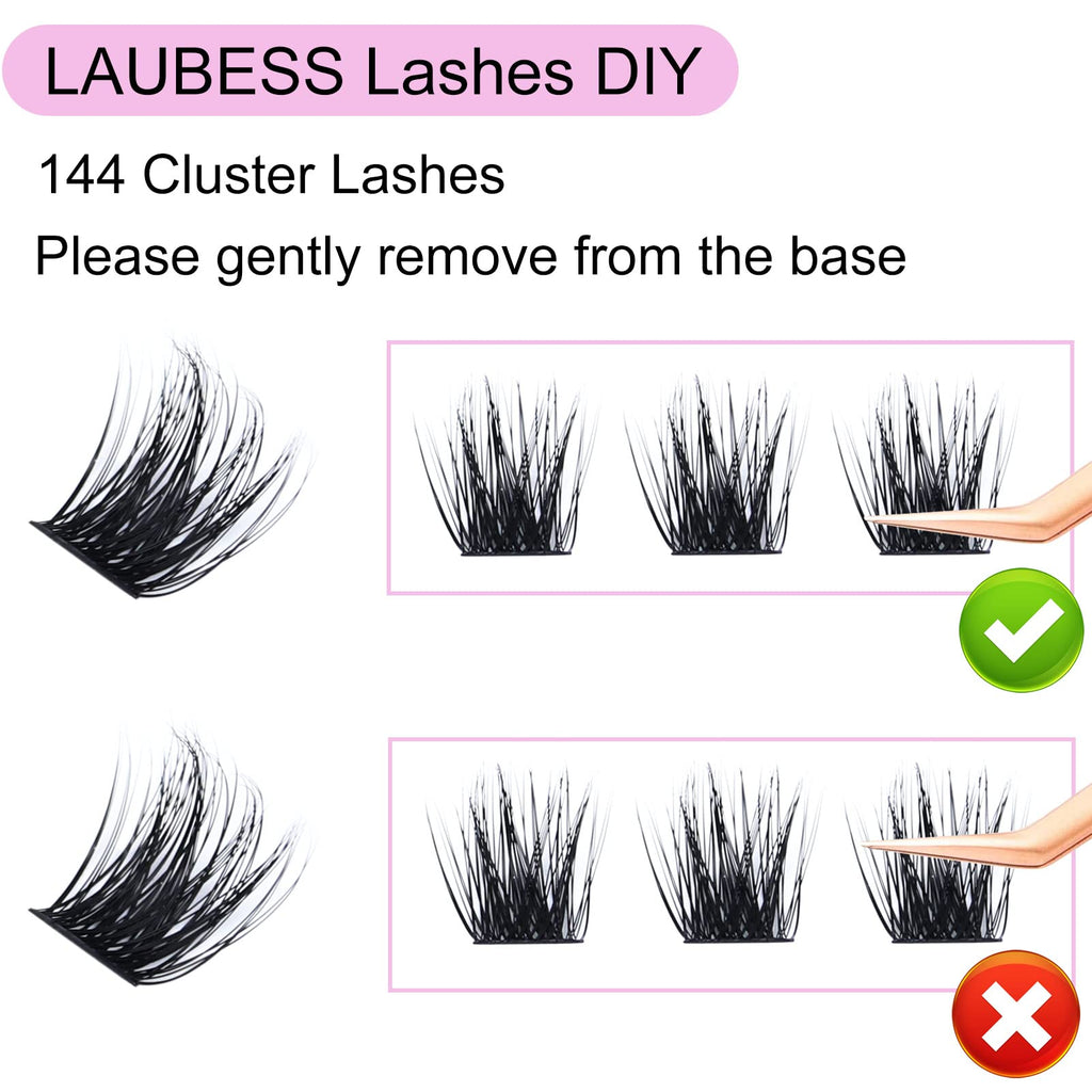 LAUBESS Lash Clusters Kit – Beginner Lash Extensions with Bond & Seal, Remover, Tweezers & Brush