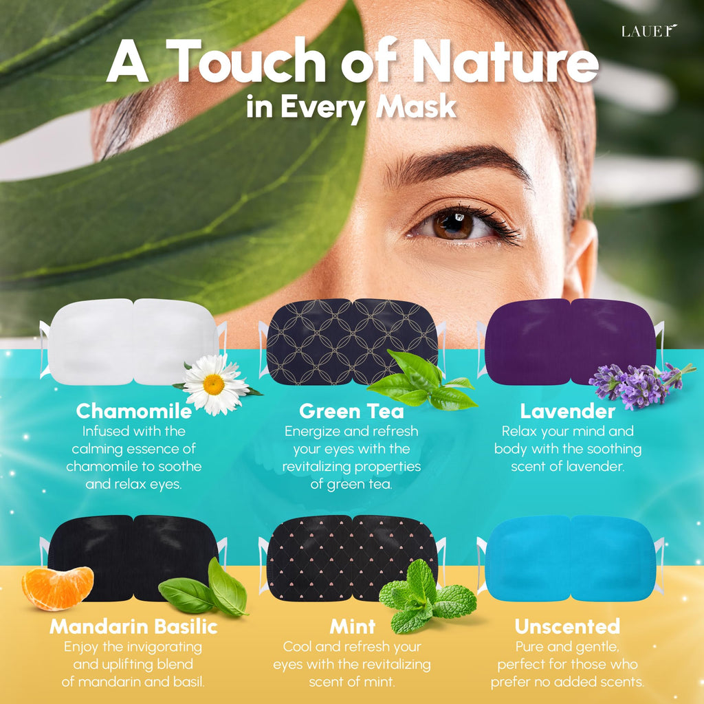 LAUER COSMETIC Heated Eye Steam Mask – Dry Eye Relief, 6-Scent Pack (Lavender, Chamomile, Green Tea, Mint, Mandarin Basilic, Unscented)