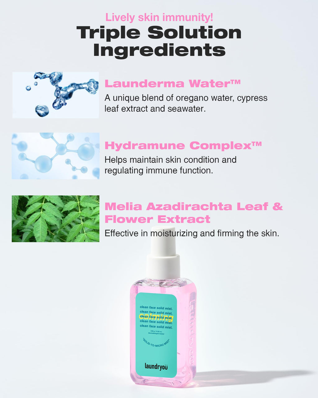 LAUNDRYOU Clean Face Gel-To-Mist Hydrating Spray Serum for Redness Relief – Korean Skincare for Sensitive Skin