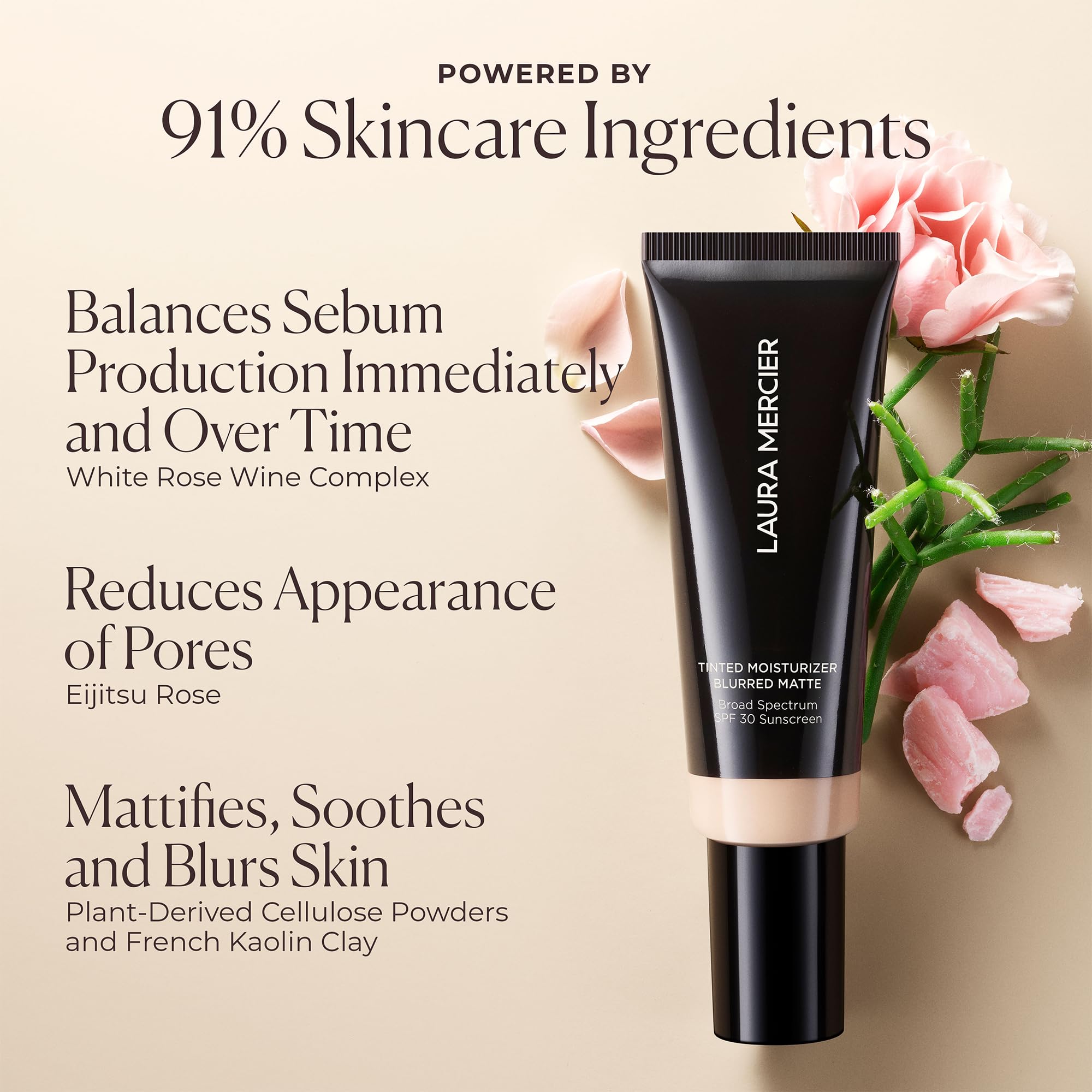 Laura Mercier Tinted Moisturizer Blurred Matte SPF 30 – Shine Control, Pore Blur, Sheer to Light (3C Fawn)