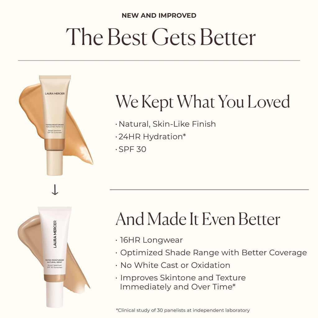 Laura Mercier Tinted Moisturizer Natural Dewy SPF 30 (Cameo) – 24HR Hydration & Sheer to Light Buildable Coverage
