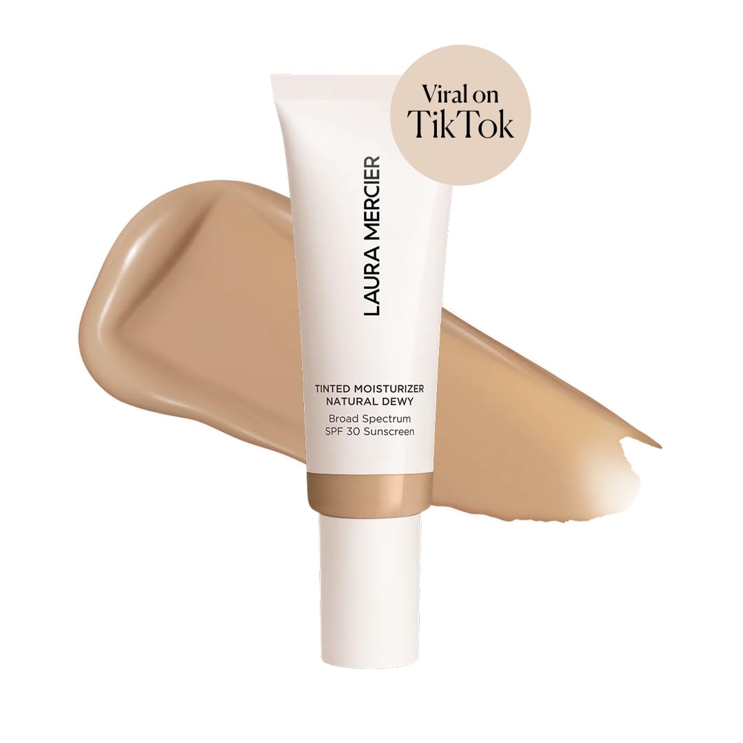 Laura Mercier Tinted Moisturizer Natural Dewy SPF 30 – 24HR Hydration, Sheer to Light Coverage, Sand