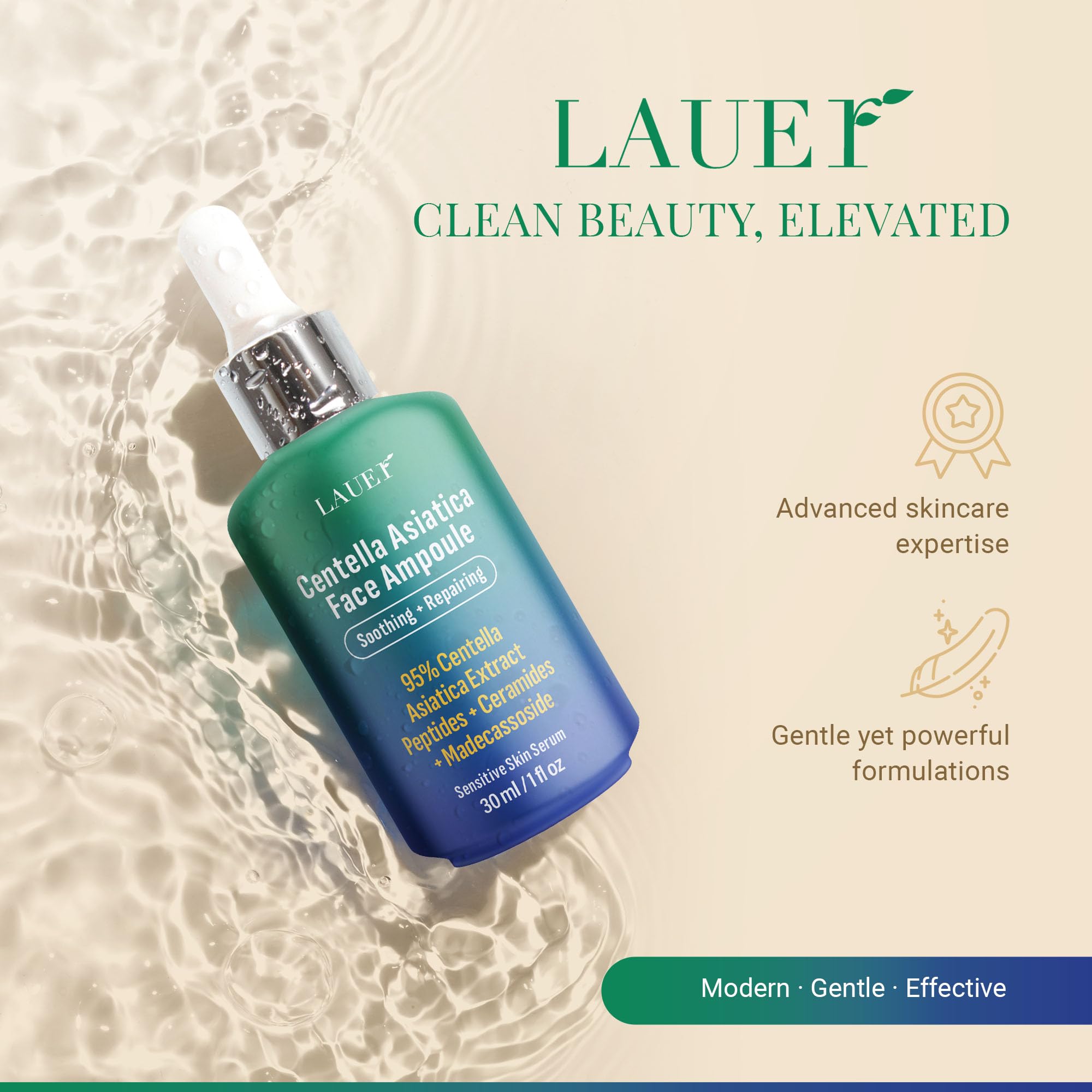LAUER COSMETIC Centella Asiatica Ampoule Serum 95% Madagascar Extract – Redness Relief & Barrier Repair