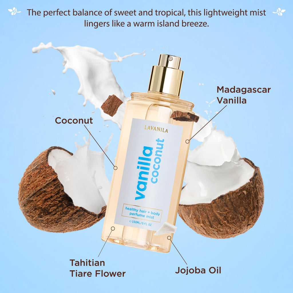 Lavanila Vanilla Coconut Healthy Hair + Body Perfume Mist – 5 Fl Oz | Jojoba Oil, Madagascar Vanilla, Coconut