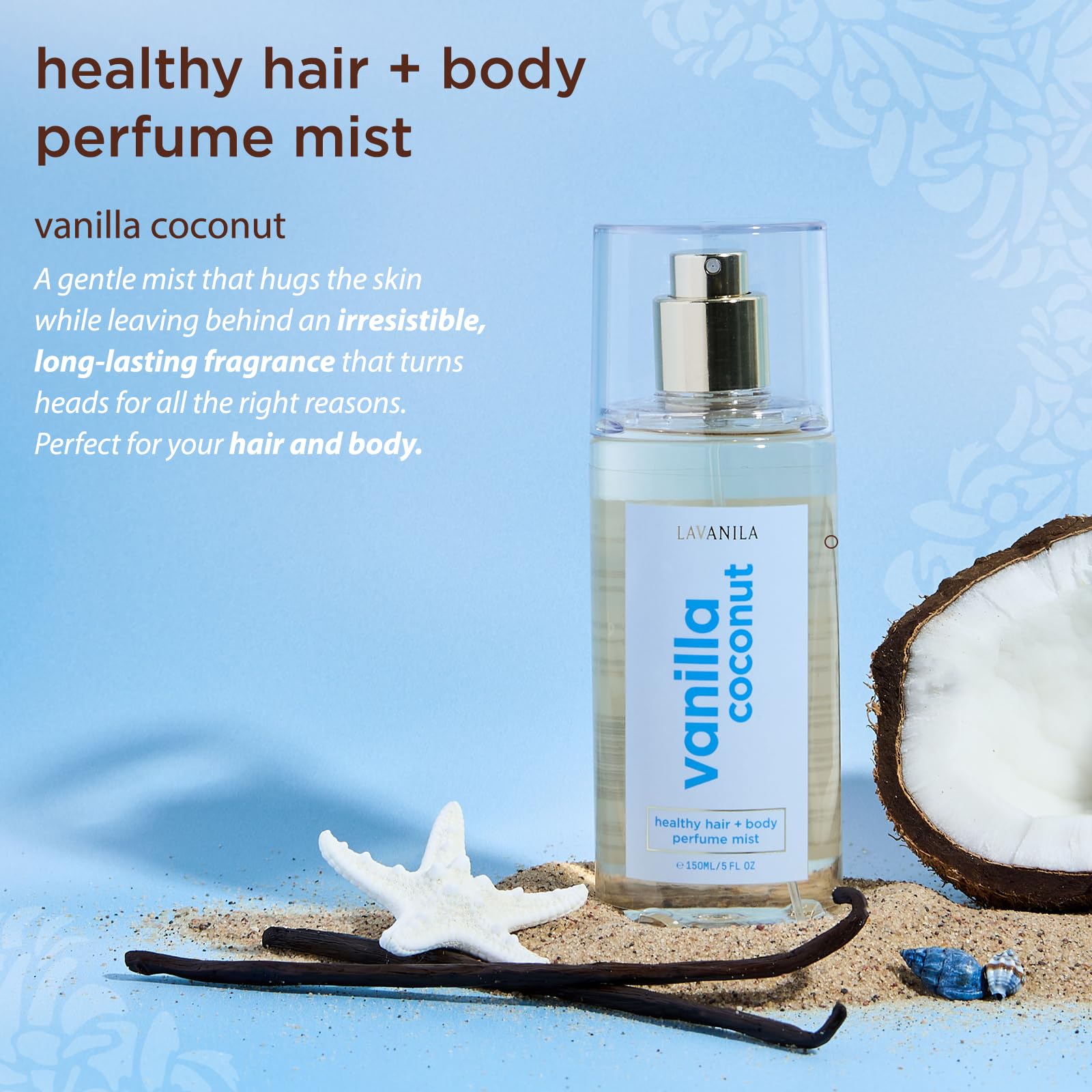 Lavanila Vanilla Coconut Healthy Hair + Body Perfume Mist – 5 Fl Oz | Jojoba Oil, Madagascar Vanilla, Coconut