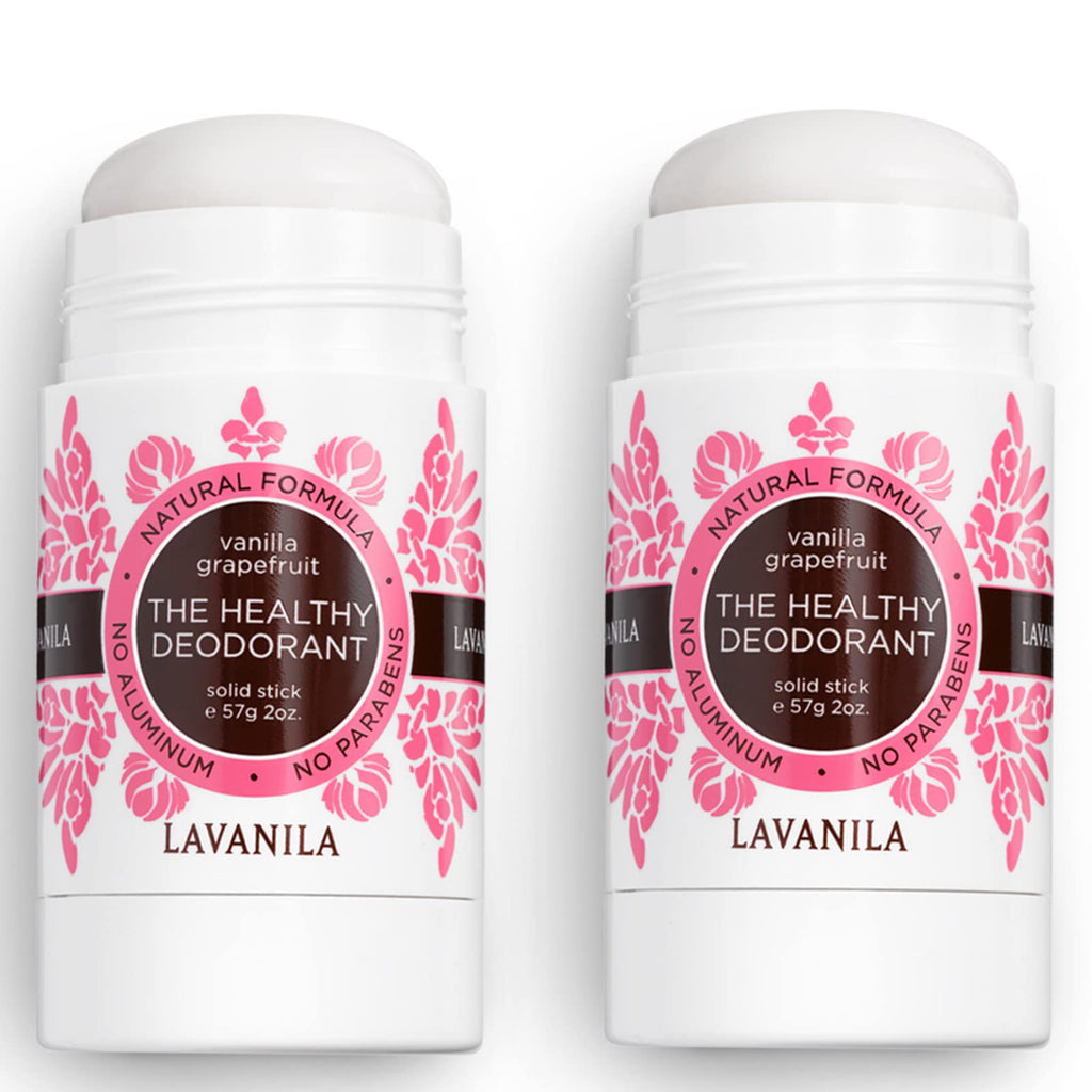 Lavanila Vanilla Grapefruit Deodorant for Women — Aluminum-Free, 2-Pack, Made in USA, Vegan