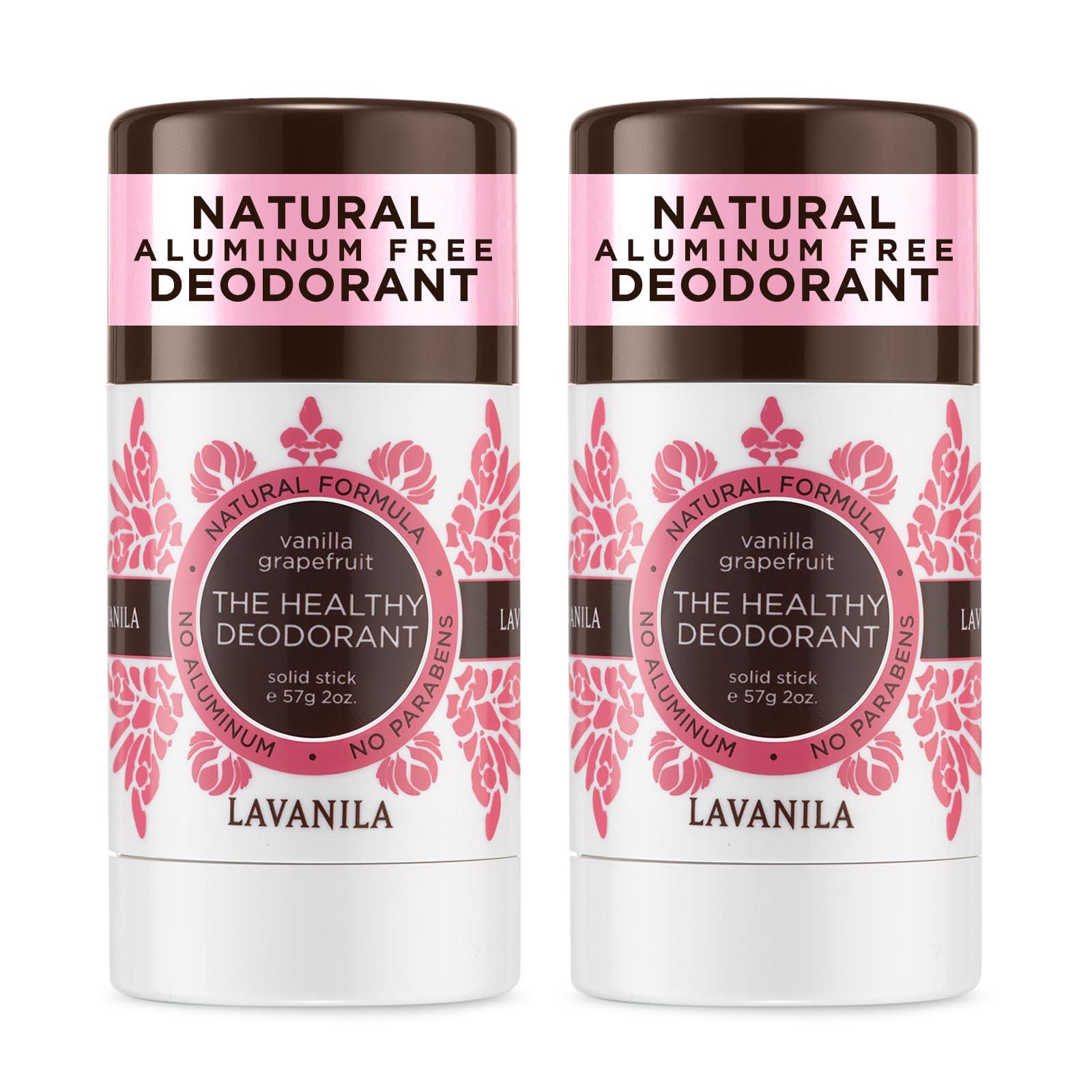Lavanila Vanilla Grapefruit Deodorant for Women — Aluminum-Free, 2-Pack, Made in USA, Vegan