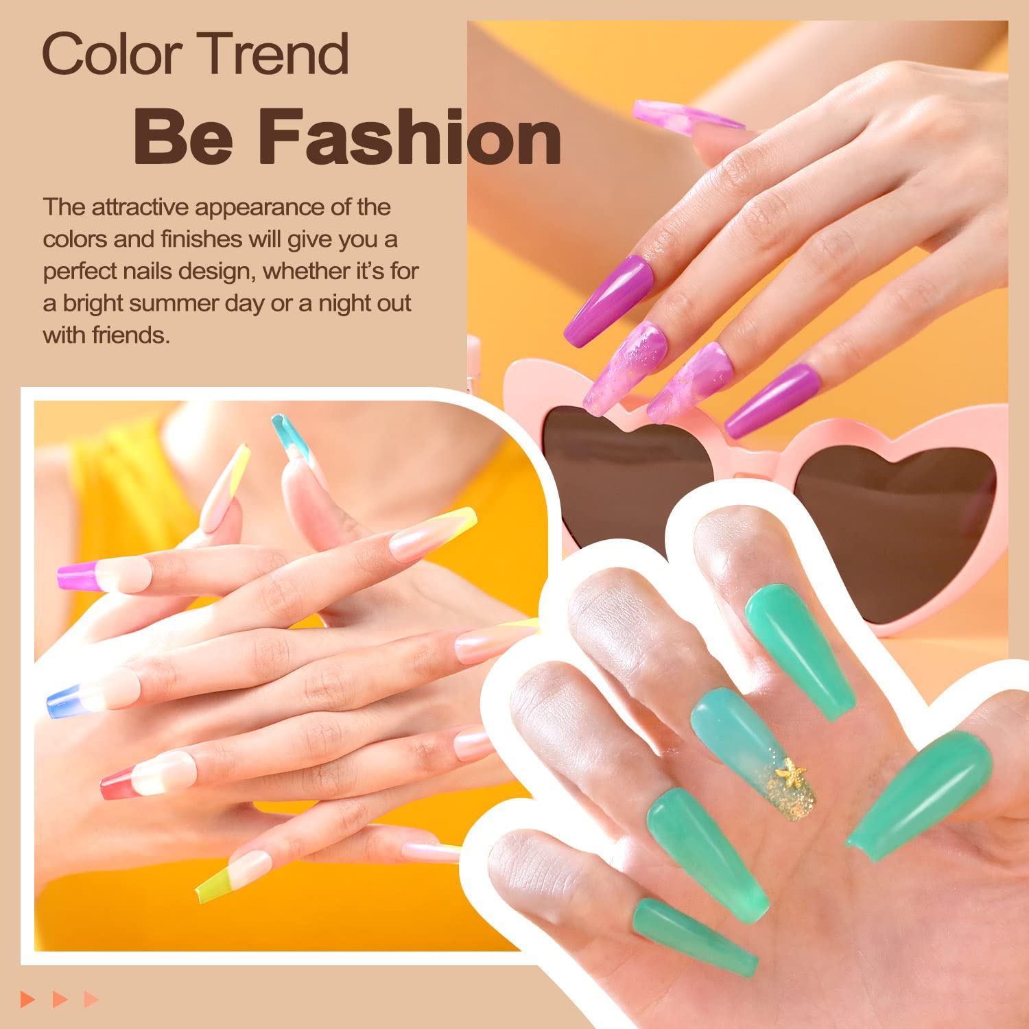 Lavender Violets 42-Piece Gel Nail Polish Set – 36 Colors + 6 Base/Top Coats, Glow in the Dark & Diamond Shine