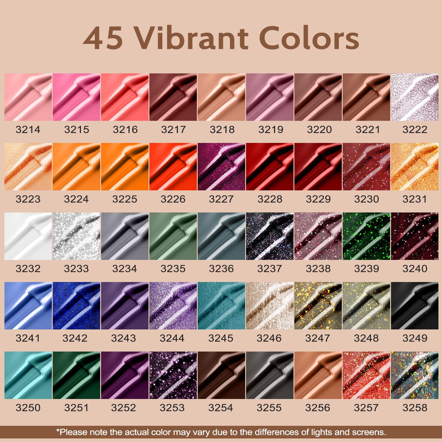 Lavender Violets 49 Pcs Gel Nail Polish Set – 45 Colors + Glossy & Matte Top Coats for Home Salon
