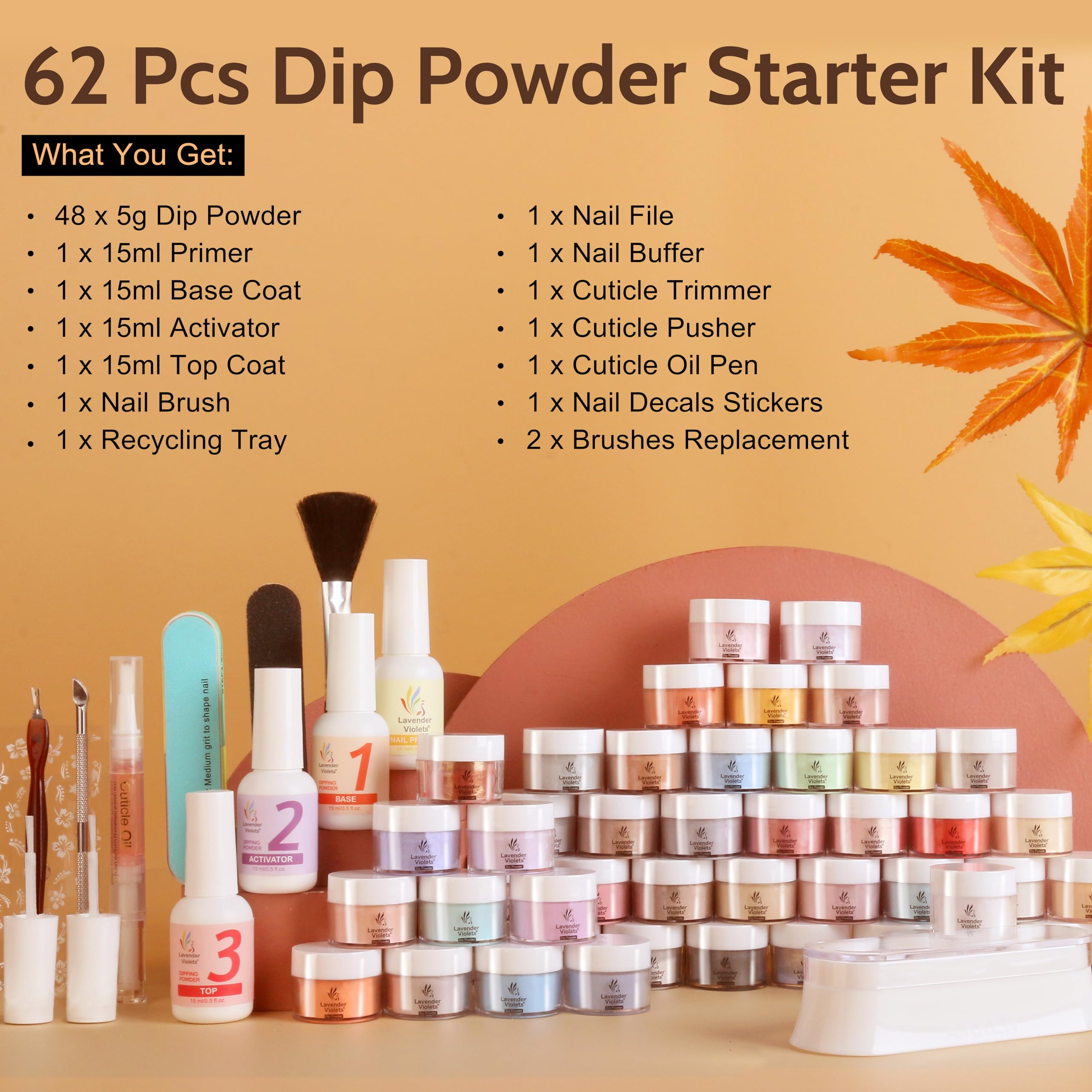 Lavender Violets Dip Powder Nail Kit Starter – 62 Pcs, 48 Colors, G902