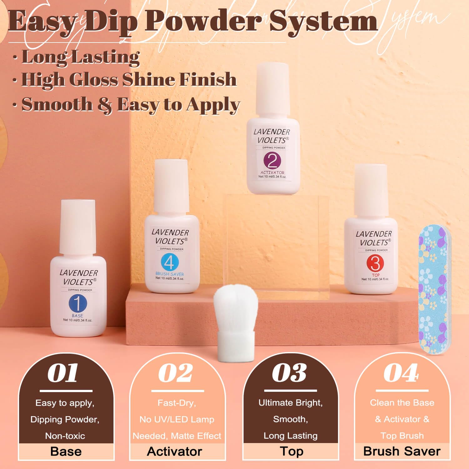 Lavender Violets Dip Powder Nail Kit Starter – 16 Colors, Base & Top Gel, Activator
