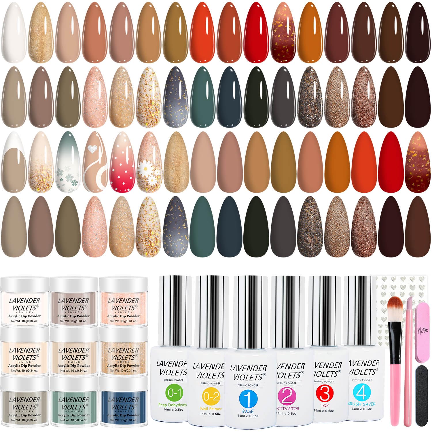 Lavender Violets 94-Piece Dip Powder Nail Kit Starter – 30 Colors, All-Season Set with Liquids & Tools | B704