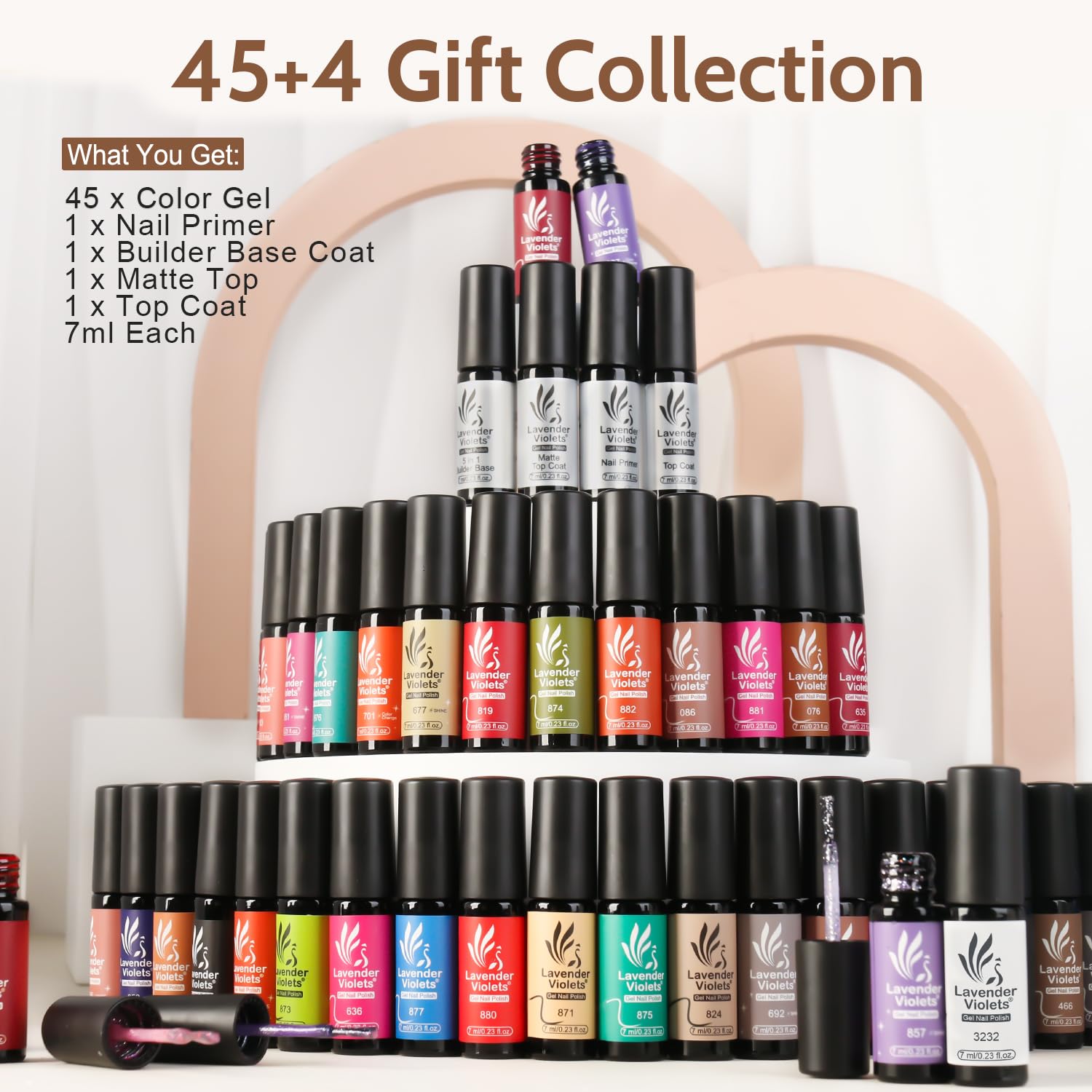 Lavender Violets 49 Pcs Gel Nail Polish Set – 45 Colors + Glossy & Matte Top Coats for Home Salon