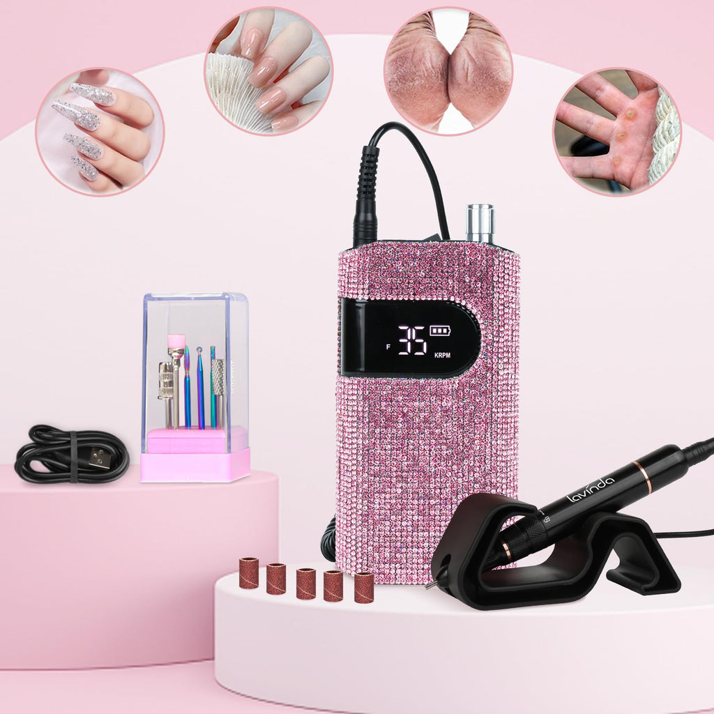 Lavinda 35000RPM Cordless Nail Drill – Pink Diamond Exterior, Coreless Motor