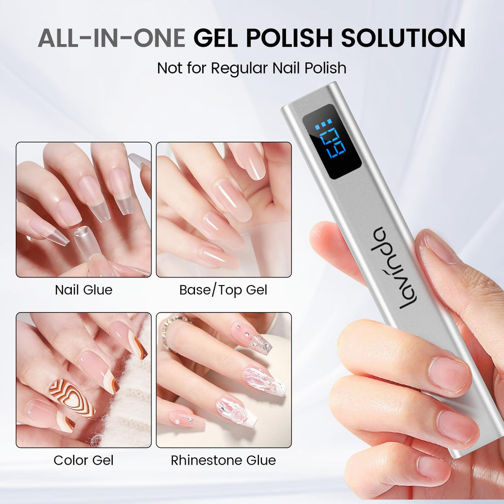 Lavinda Handheld UV Light for Gel Nails with Stand – Portable Cordless Nail Lamp with LCD