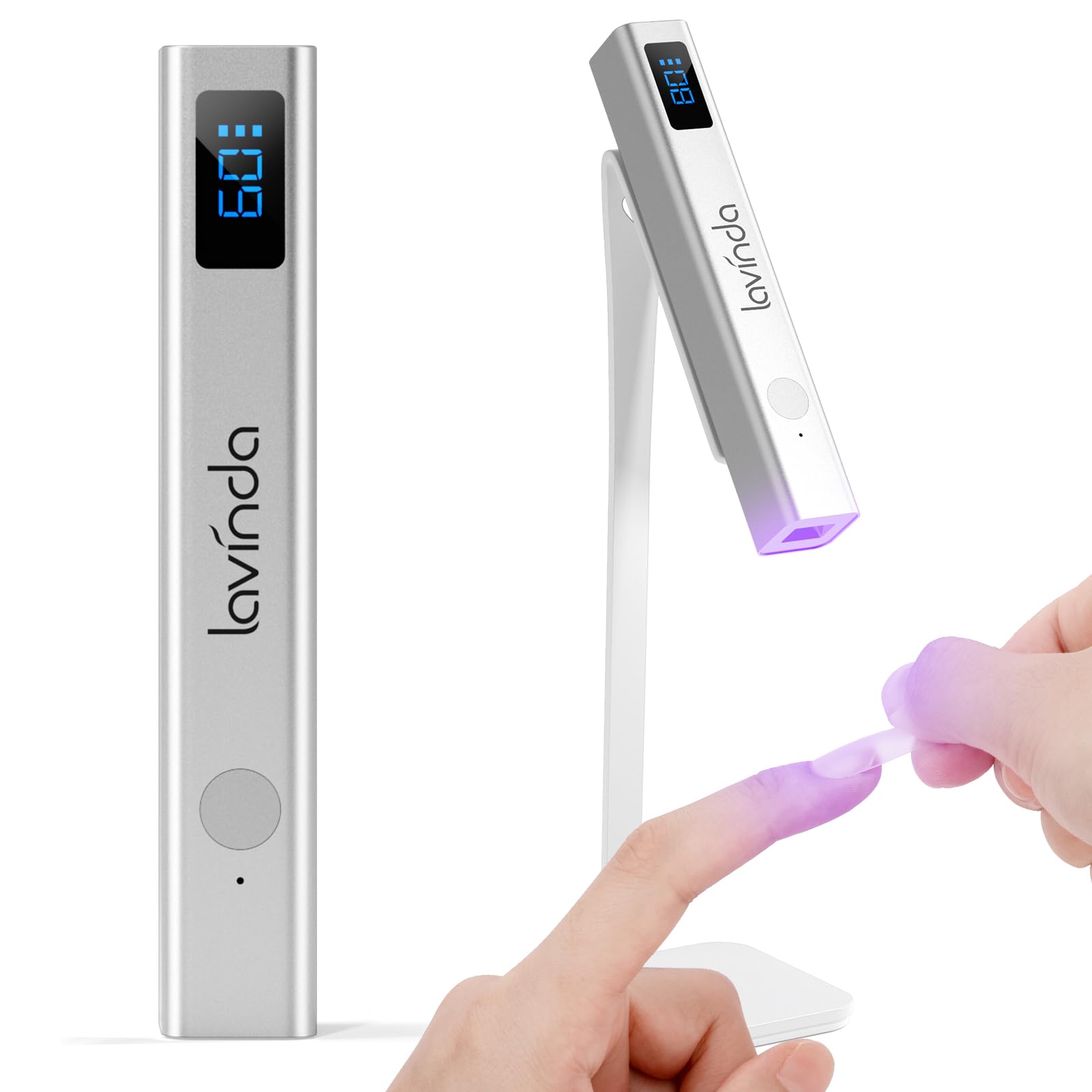 Lavinda Handheld UV Light for Gel Nails with Stand – Portable Cordless Nail Lamp with LCD