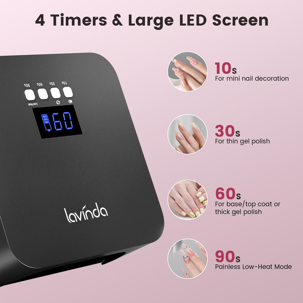 Lavinda NovaGlow Black UV Nail Lamp – 36 LED, 2x Faster Gel Curing, Type-C Recharge