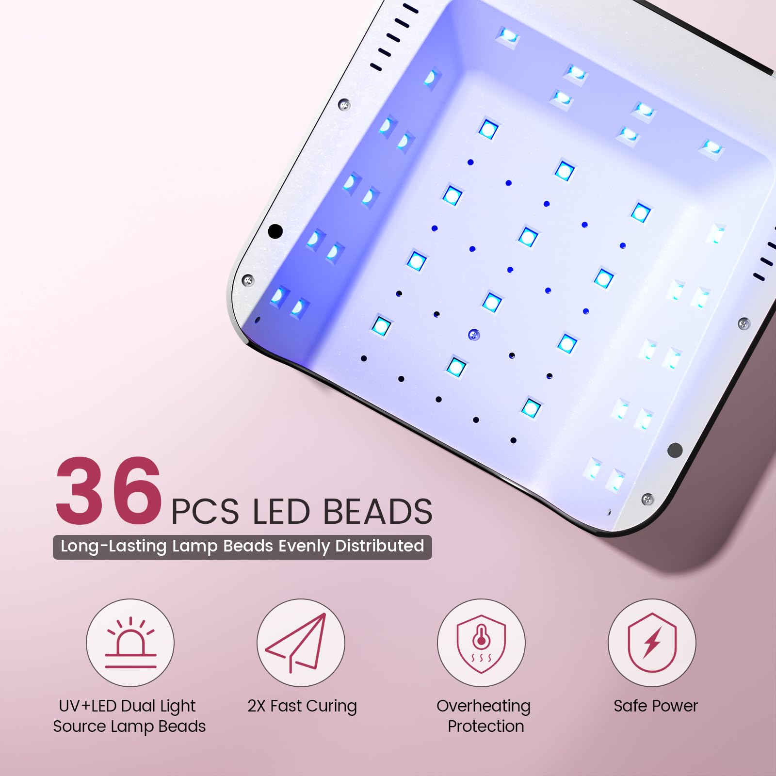 Lavinda NovaGlow Black UV Nail Lamp – 36 LED, 2x Faster Gel Curing, Type-C Recharge