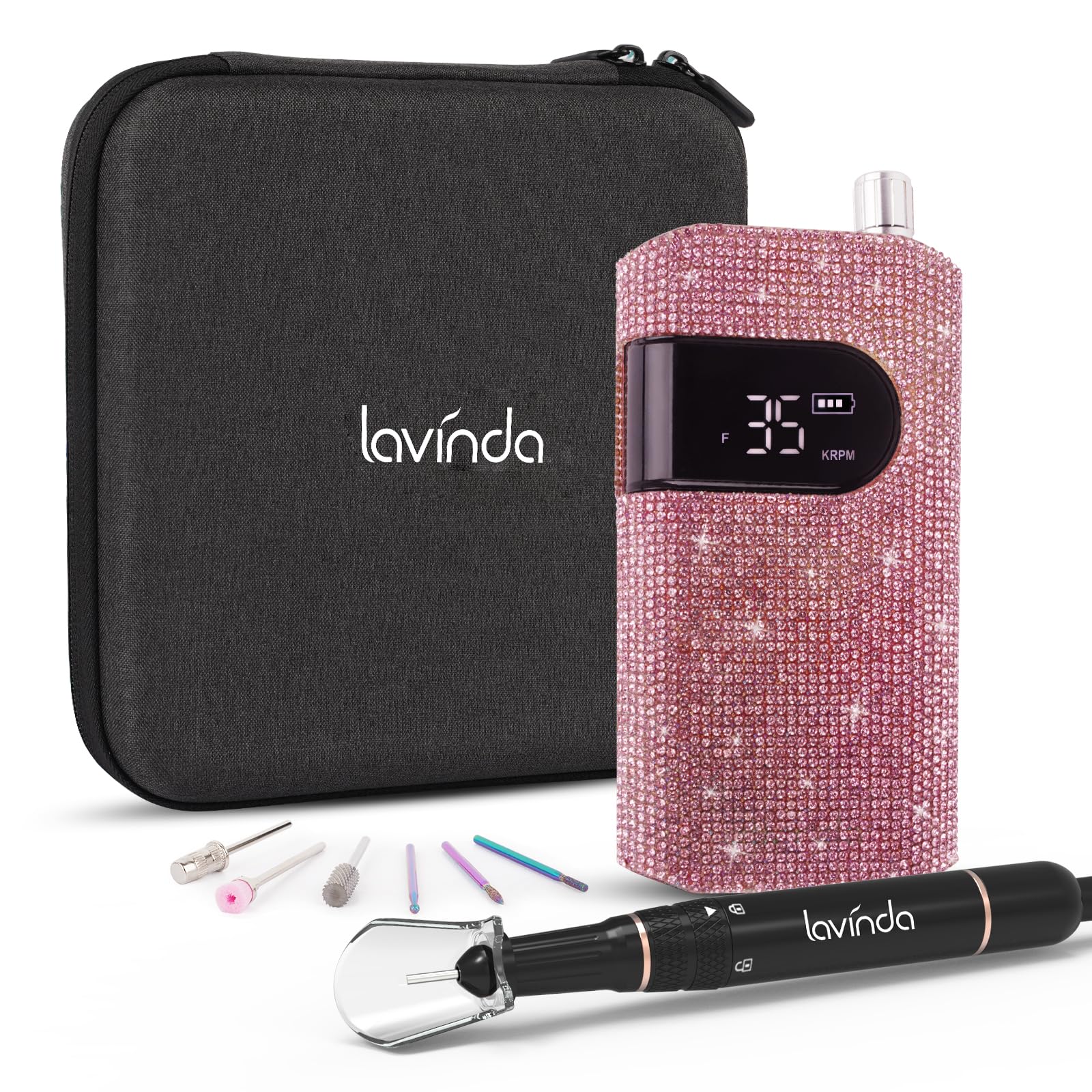 Lavinda 35000RPM Cordless Nail Drill – Pink Diamond Exterior, Coreless Motor