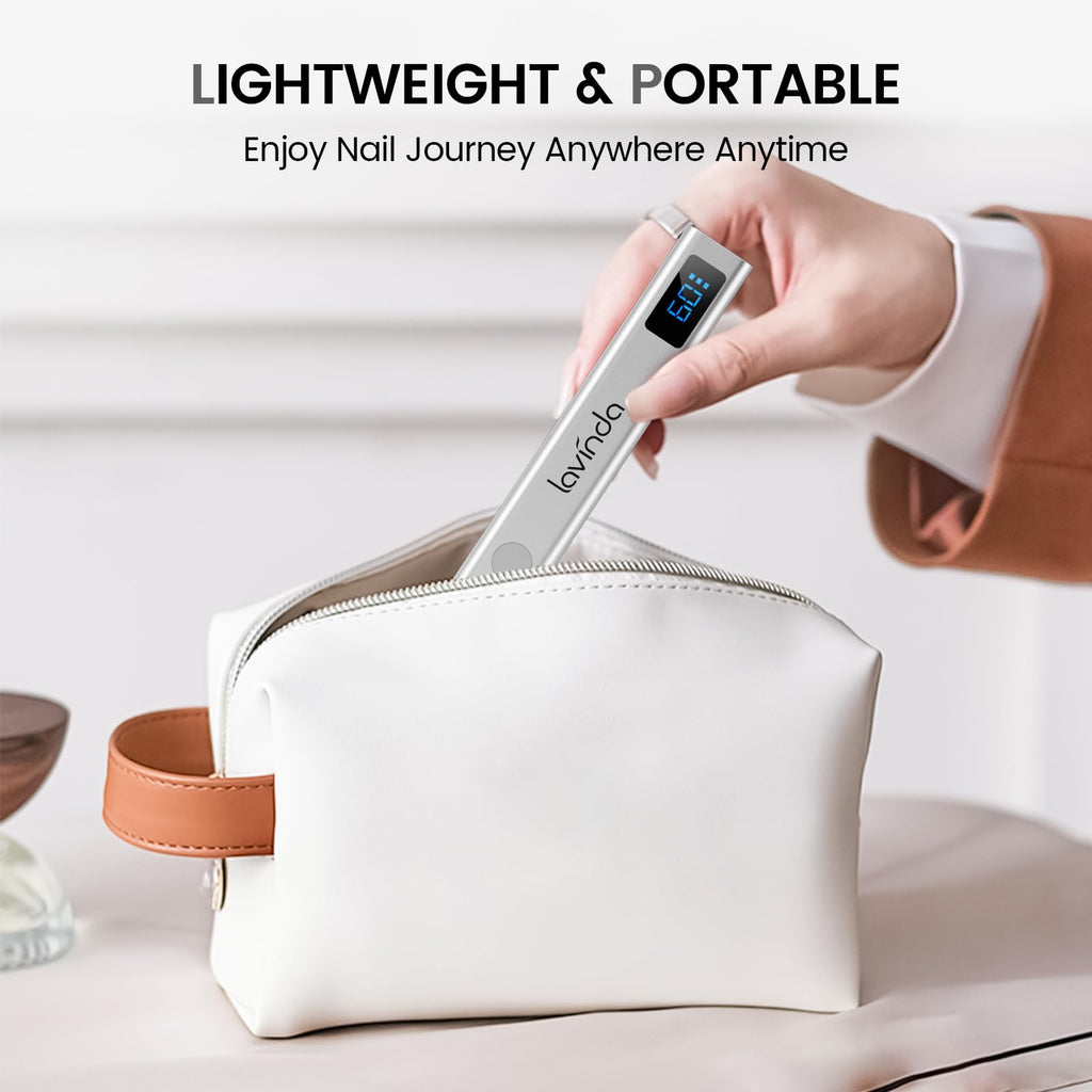 Lavinda Handheld UV Light for Gel Nails with Stand – Portable Cordless Nail Lamp with LCD