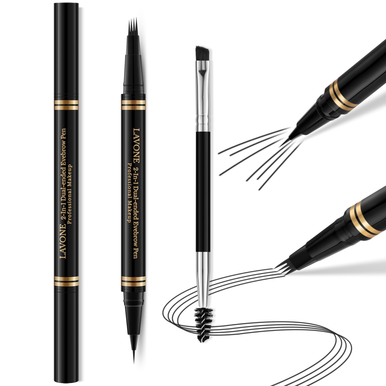 LAVONE 2-in-1 Eyebrow Pen | Waterproof Microblading Brow Pencil, Black