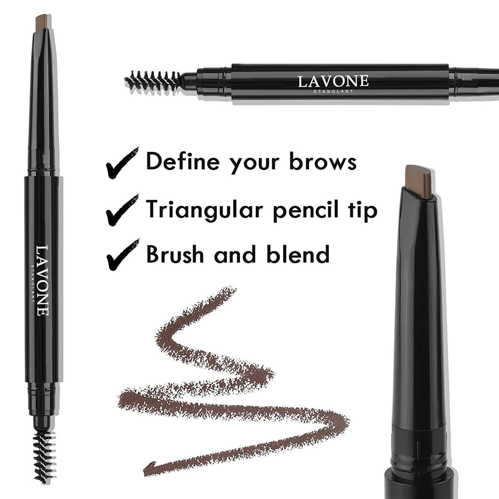 LAVONE Eyebrow Stamp Pencil Kit – Waterproof Brow Pencil, Eyeliner & Pomade (Dark Coffee)