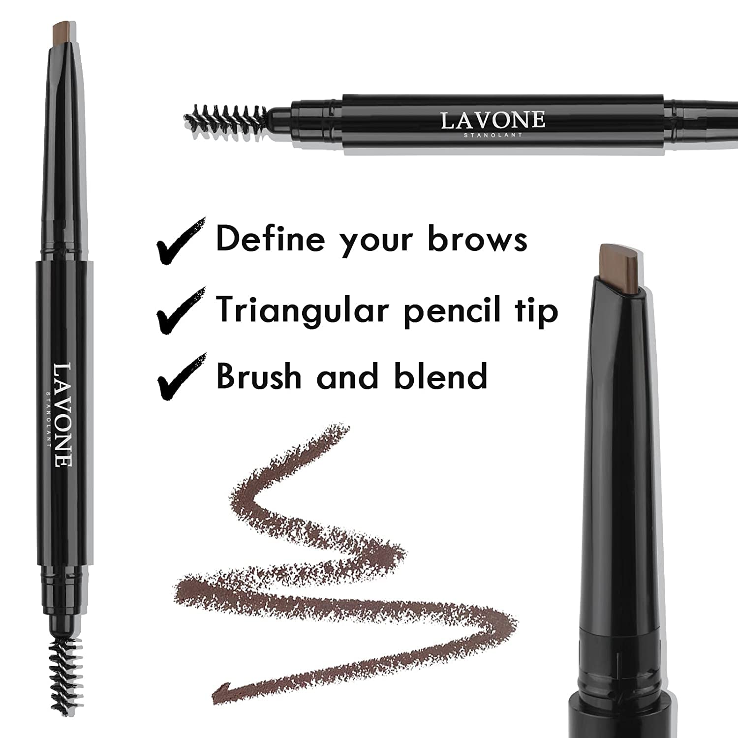 LAVONE Eyebrow Stamp Pencil Kit – Waterproof Brow Pencil, Eyeliner & Pomade (Dark Coffee)