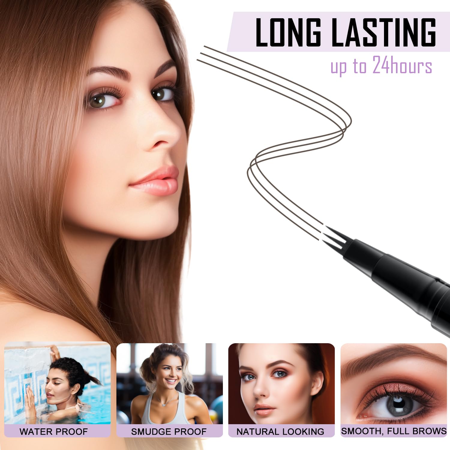 LAVONE Eyebrow Pencil 2-in-1 | Waterproof Microblade Pen, 3-Tip for Natural Brows – Medium Brown