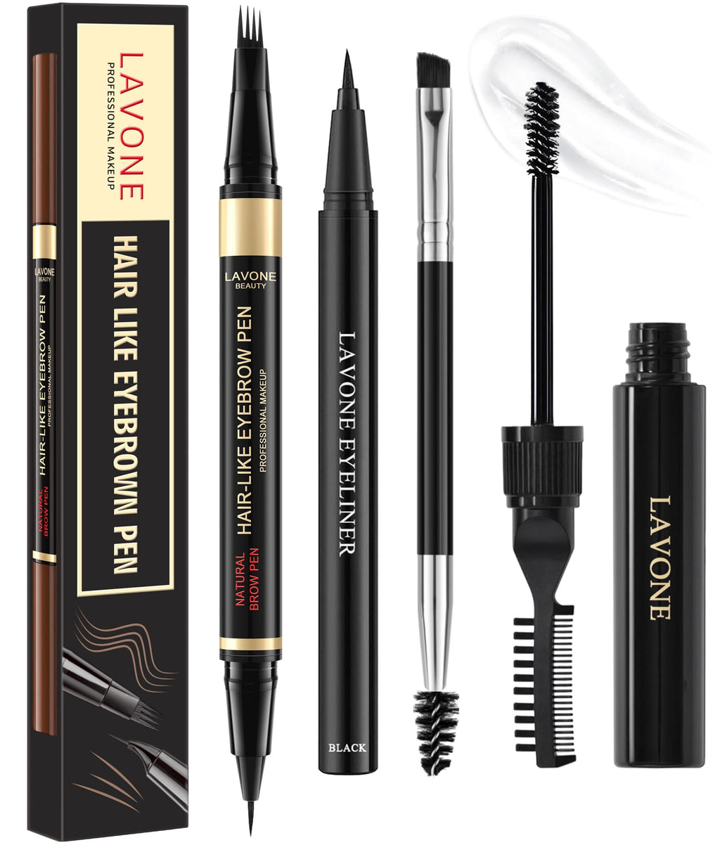 LAVONE Eyebrow Pencil Kit — Waterproof Microblading Pen, Gel & Eyeliner