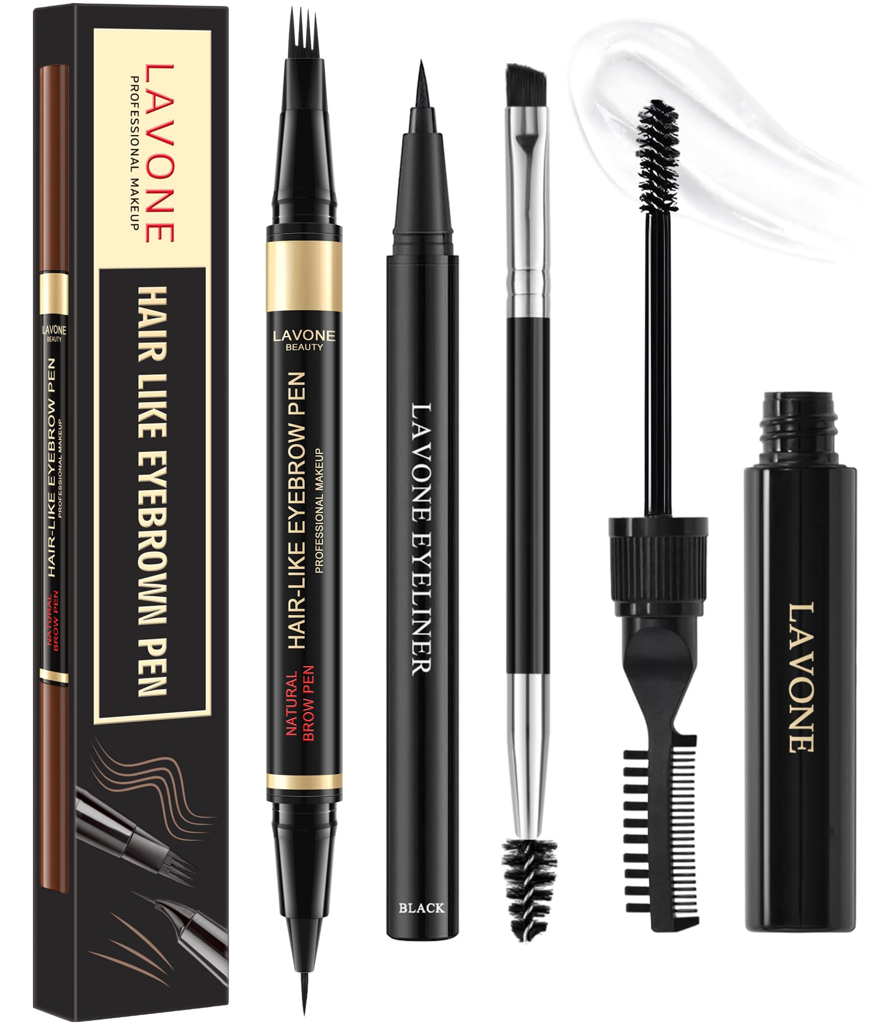 LAVONE Eyebrow Pencil Kit — Waterproof Microblading Pen, Gel & Eyeliner