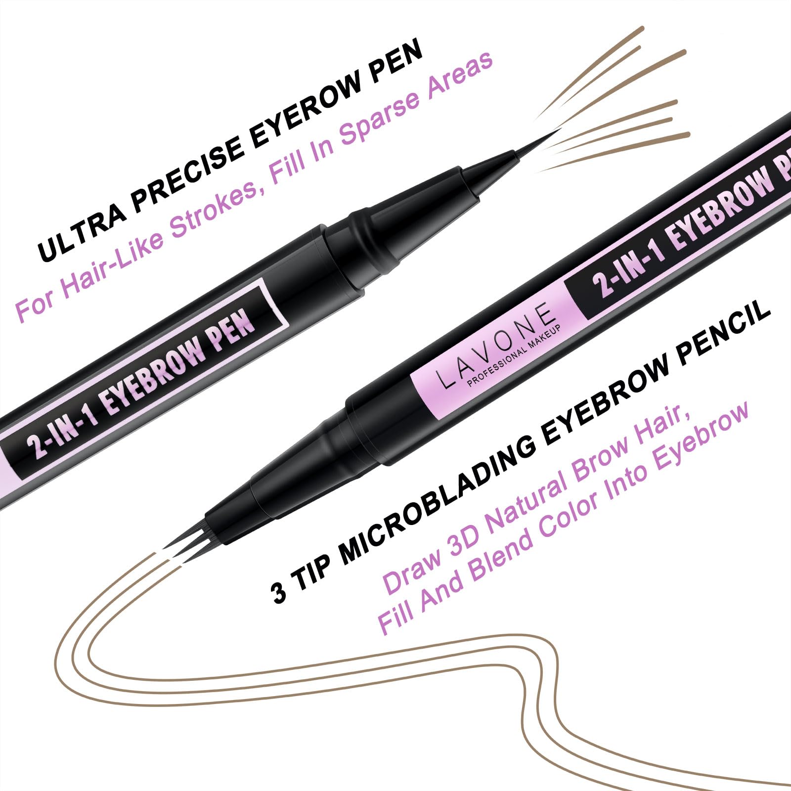 LAVONE Eyebrow Pencil 2-In-1 Waterproof Microblade – Taupe, Ultra-Precise 3-Tip Pen