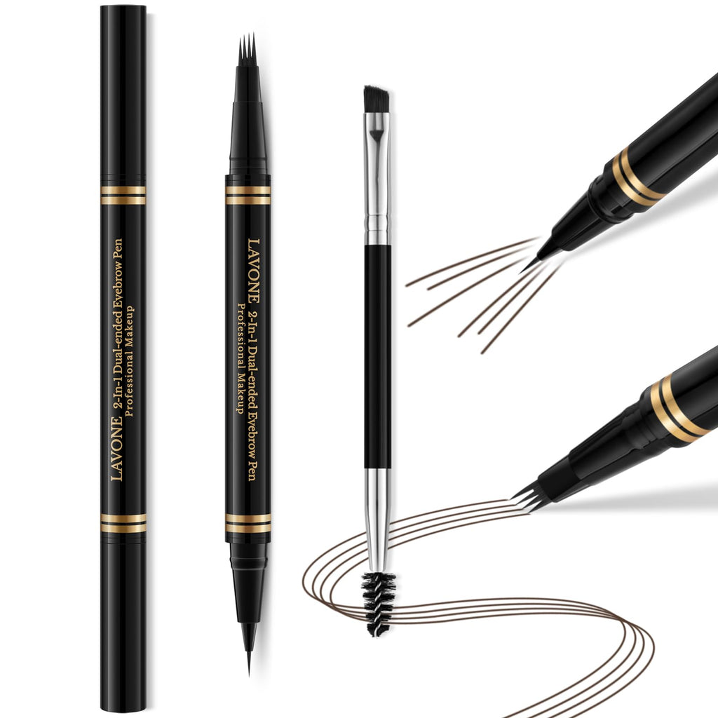 LAVONE Eyebrow Pen 2-in-1 Microblade Waterproof Pencil – Ebony